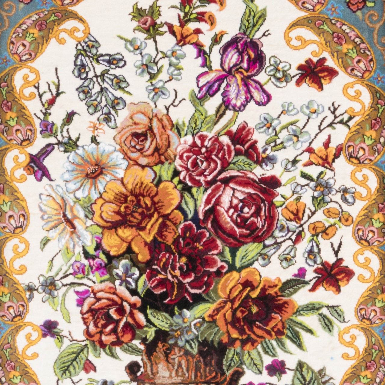 تابلو فرش دستباف قم گل با گلدان کد 901624
