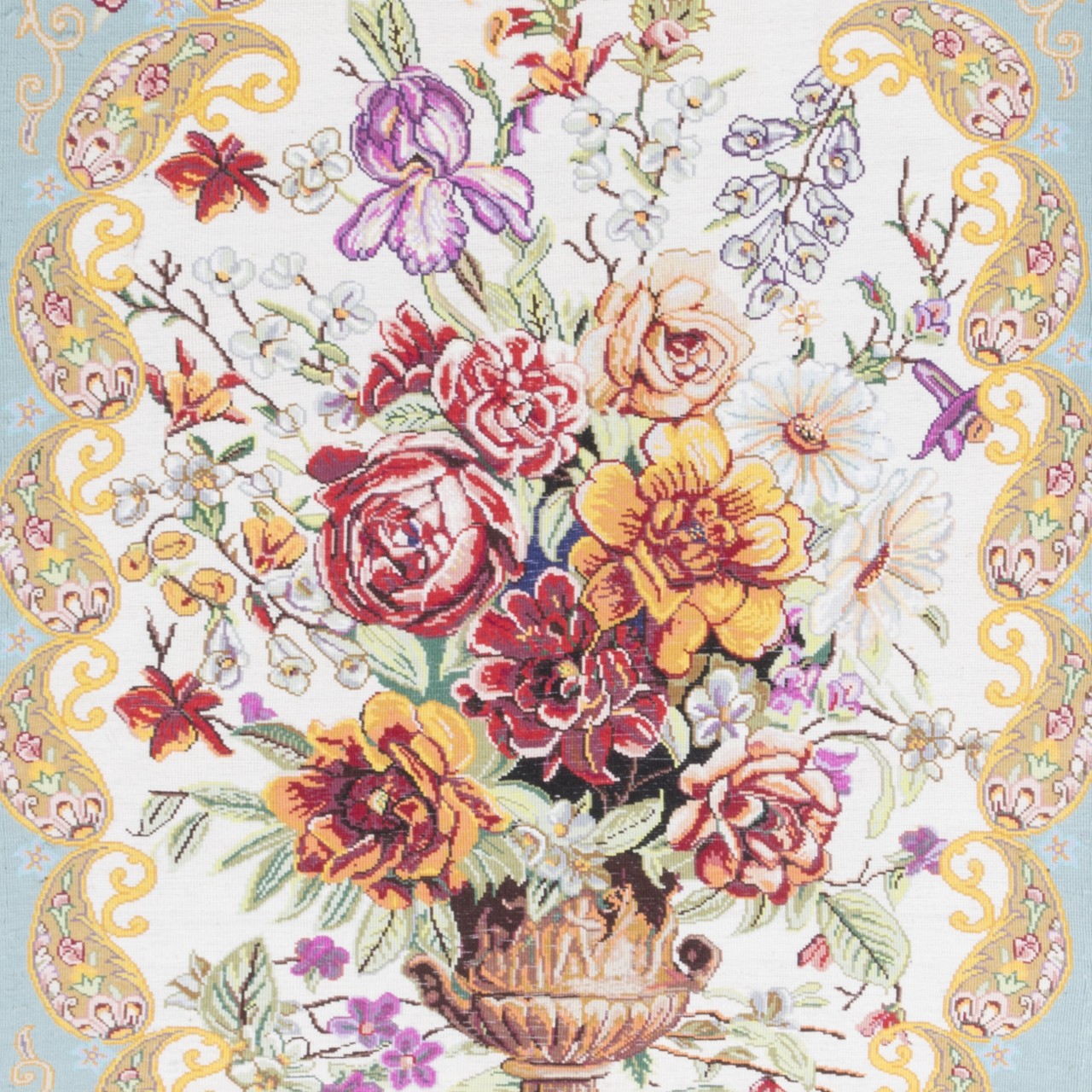 تابلو فرش دستباف قم گل با گلدان کد 901624