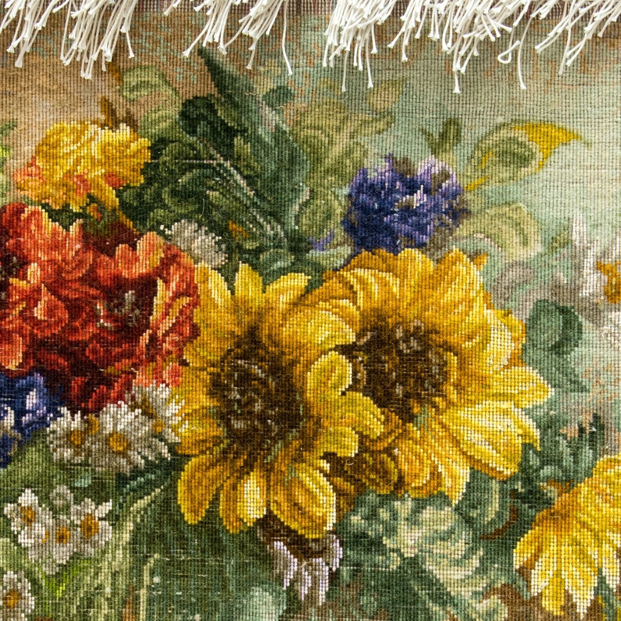 تابلو فرش دستباف طرح گل آفتابگردان با گلدان برجسته کد 901131