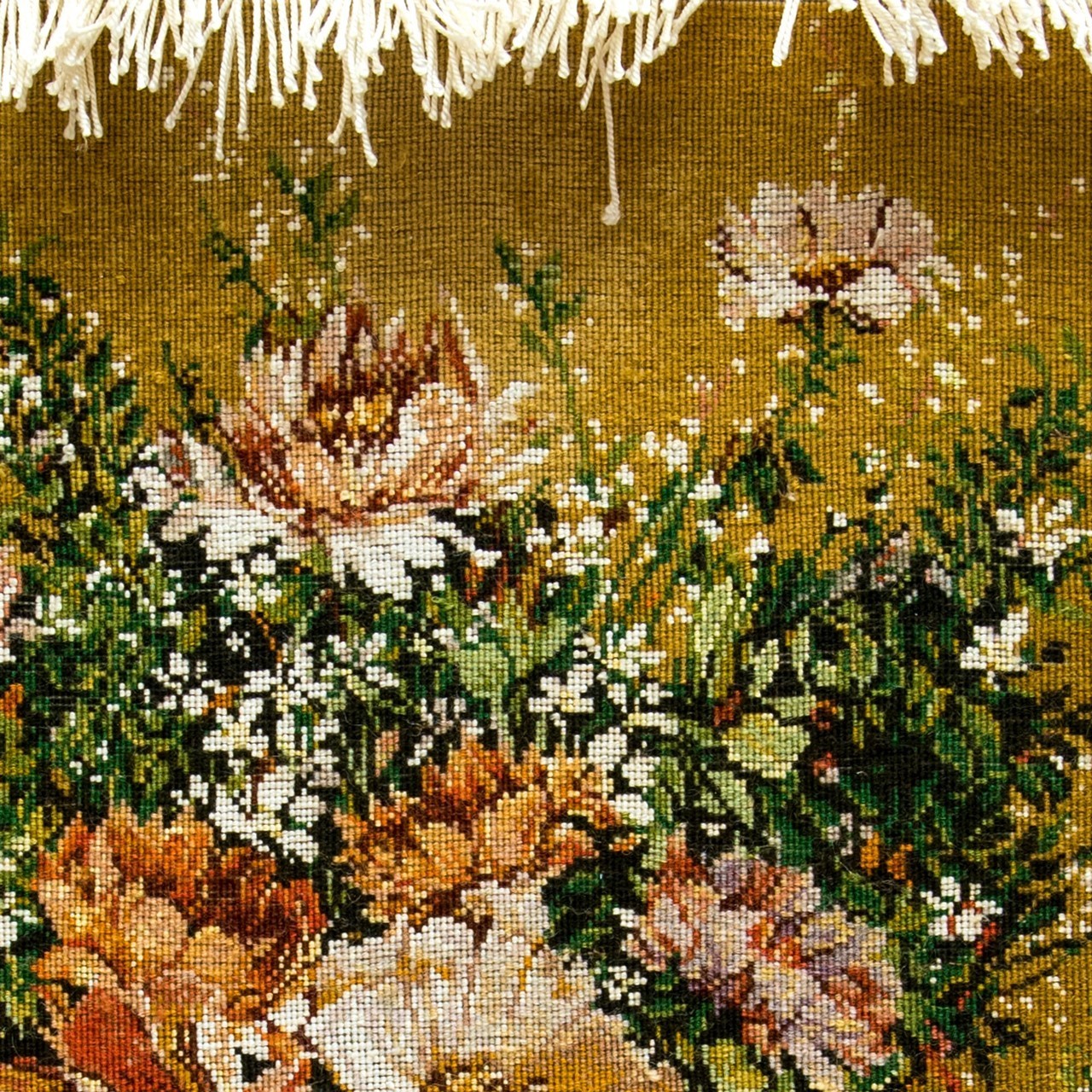 تابلو فرش دستباف طرح گل با سبد چوبی کد 901134