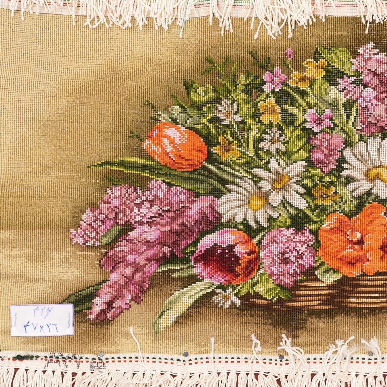 تابلو فرش دستباف طرح گل یاسمن و لاله با سبد کد 901140