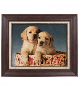 تابلو فرش دستباف طرح دو توله سگ در سبد برجسته کد 901154
