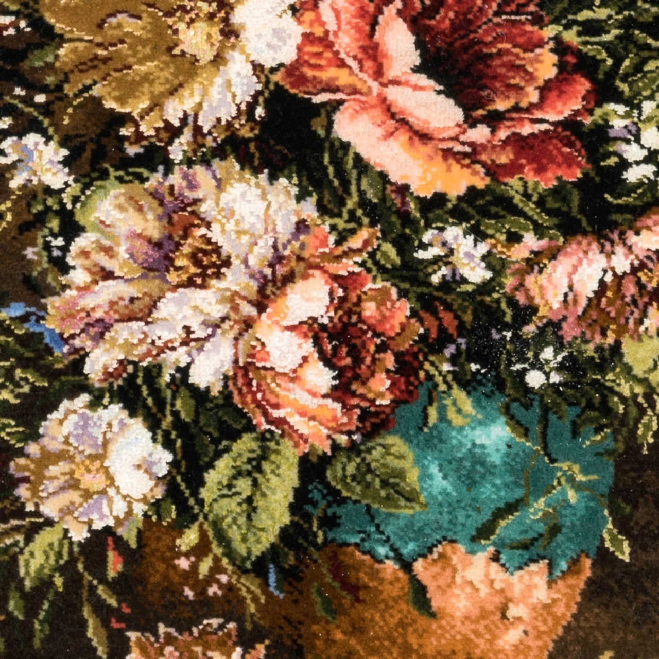 تابلو فرش دستباف طرح گل با گلدان سفالی کد 901172