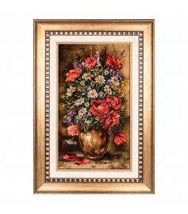 تابلو فرش دستباف طرح دسته گل در گلدان کد 901195