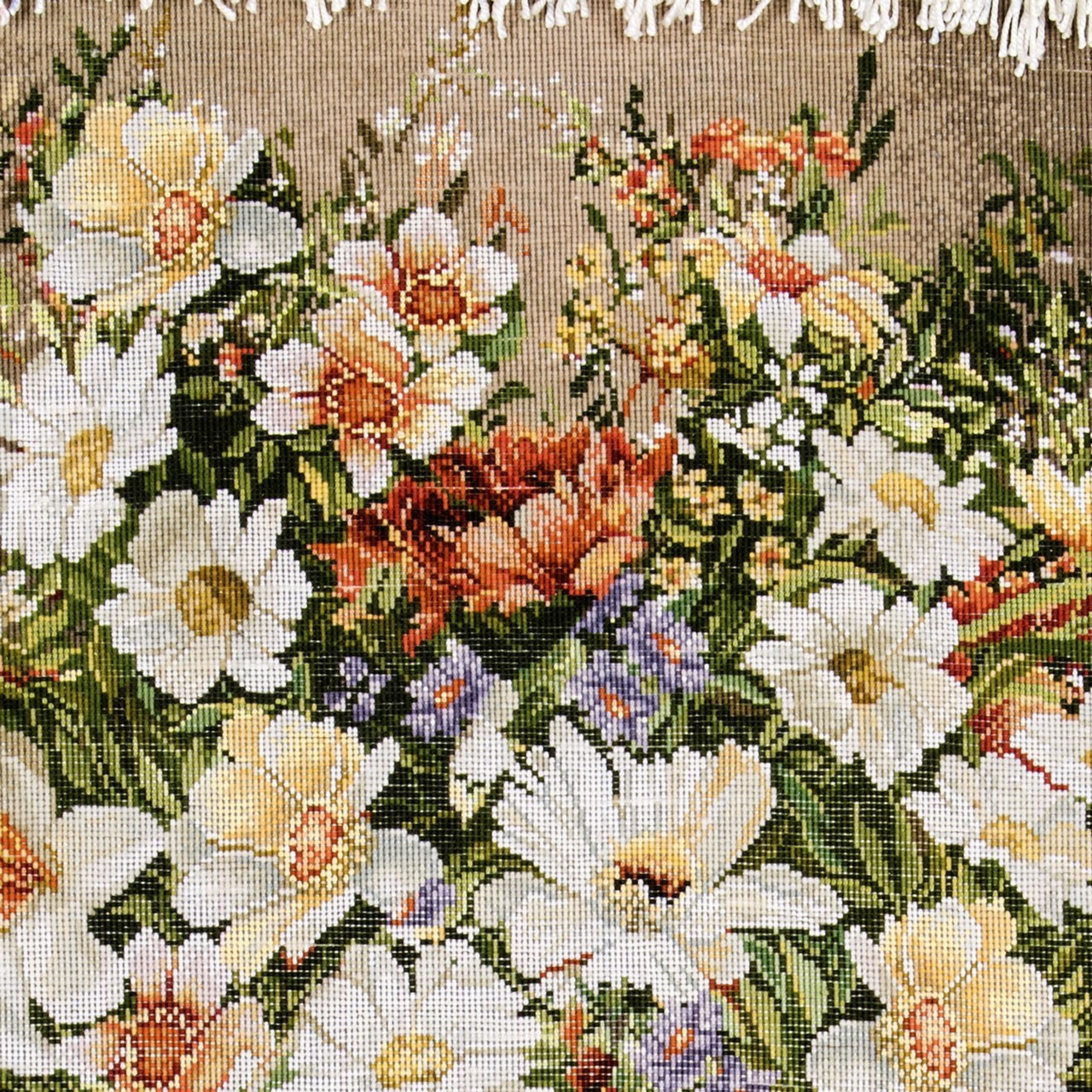 تابلو فرش دستباف طرح گل با سطل چوبی کد 901180