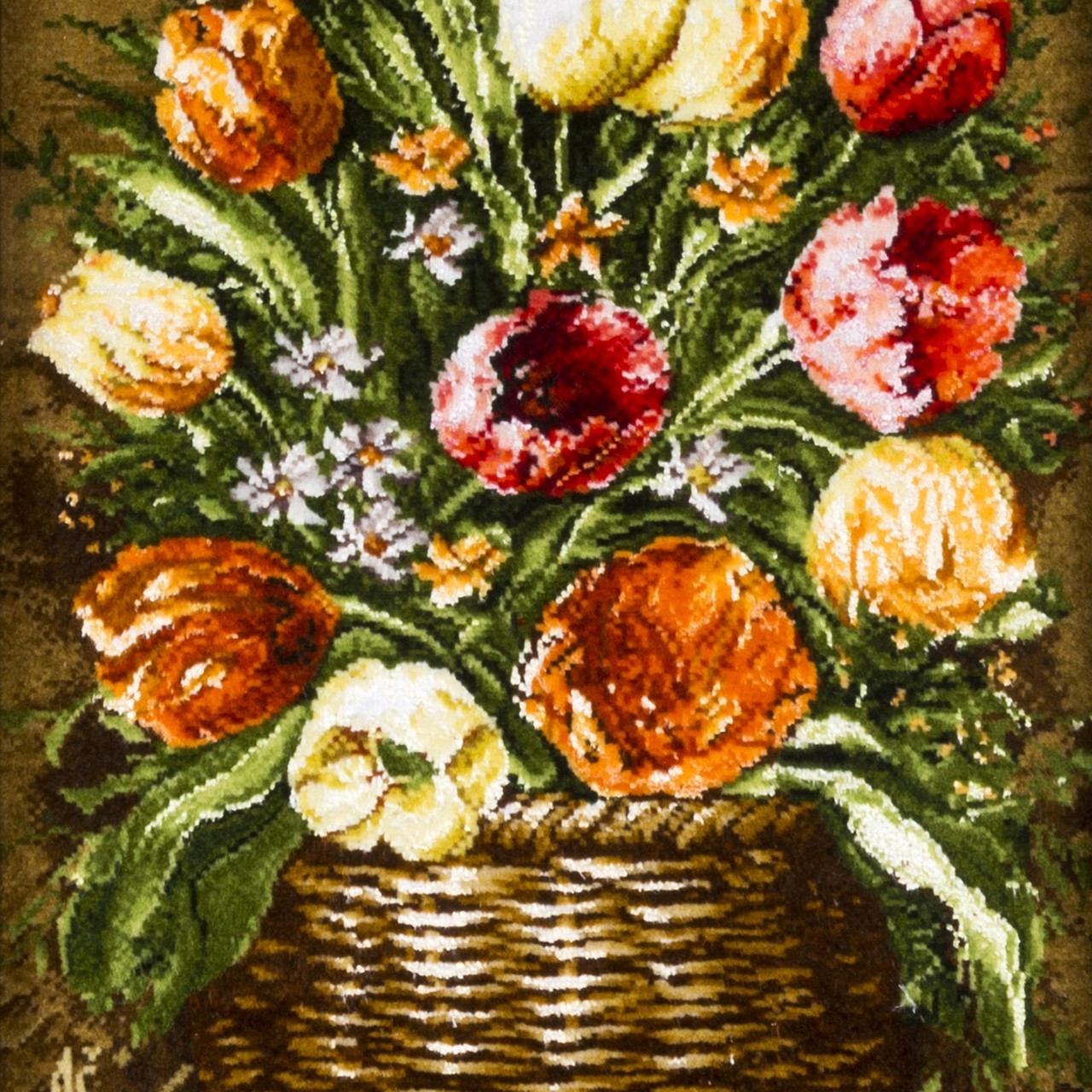تابلو فرش گالری سی پرشیا طرح گلهای لاله در سبد کد 901266