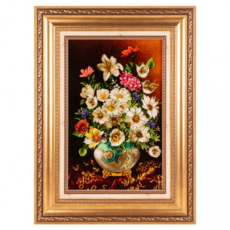 تابلو فرش دستباف گل در گلدان تبریز کد 902151