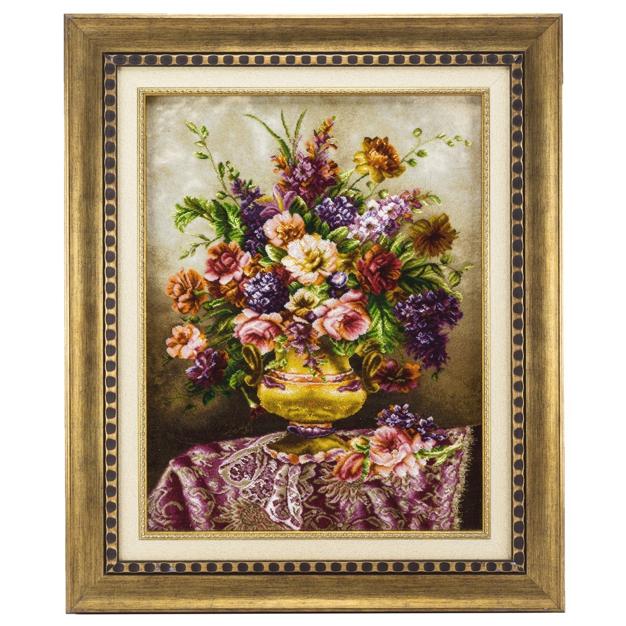 تابلو فرش گالری سی پرشیا طرح گل با گلدان روی میز کد 901282