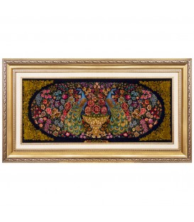 تابلو فرش دستباف طاووس ها و جام گل قم کد 902548