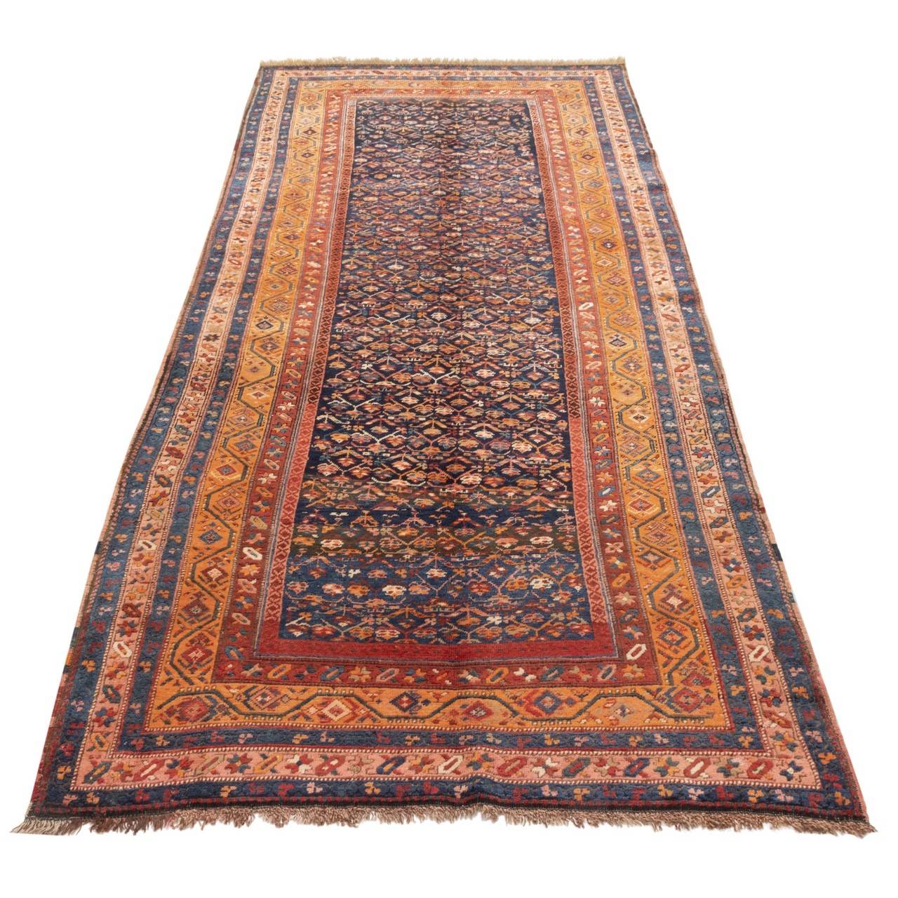 فرش دستباف قدیمی کناره طول دو و نیم متر آذربایجان کد 127015