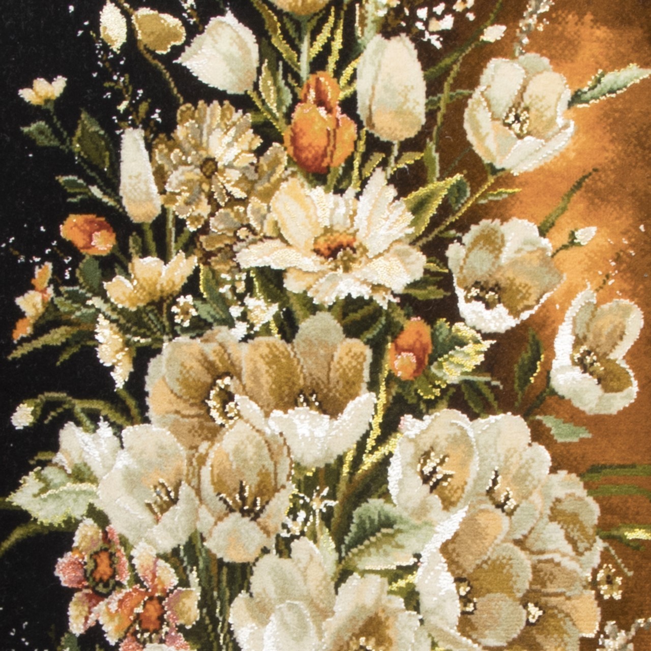 تابلو فرش دستباف دسته گل لاله در گلدان کد 901449