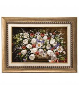 تابلو فرش دستباف دسته گل لاله در سبد کد 901451